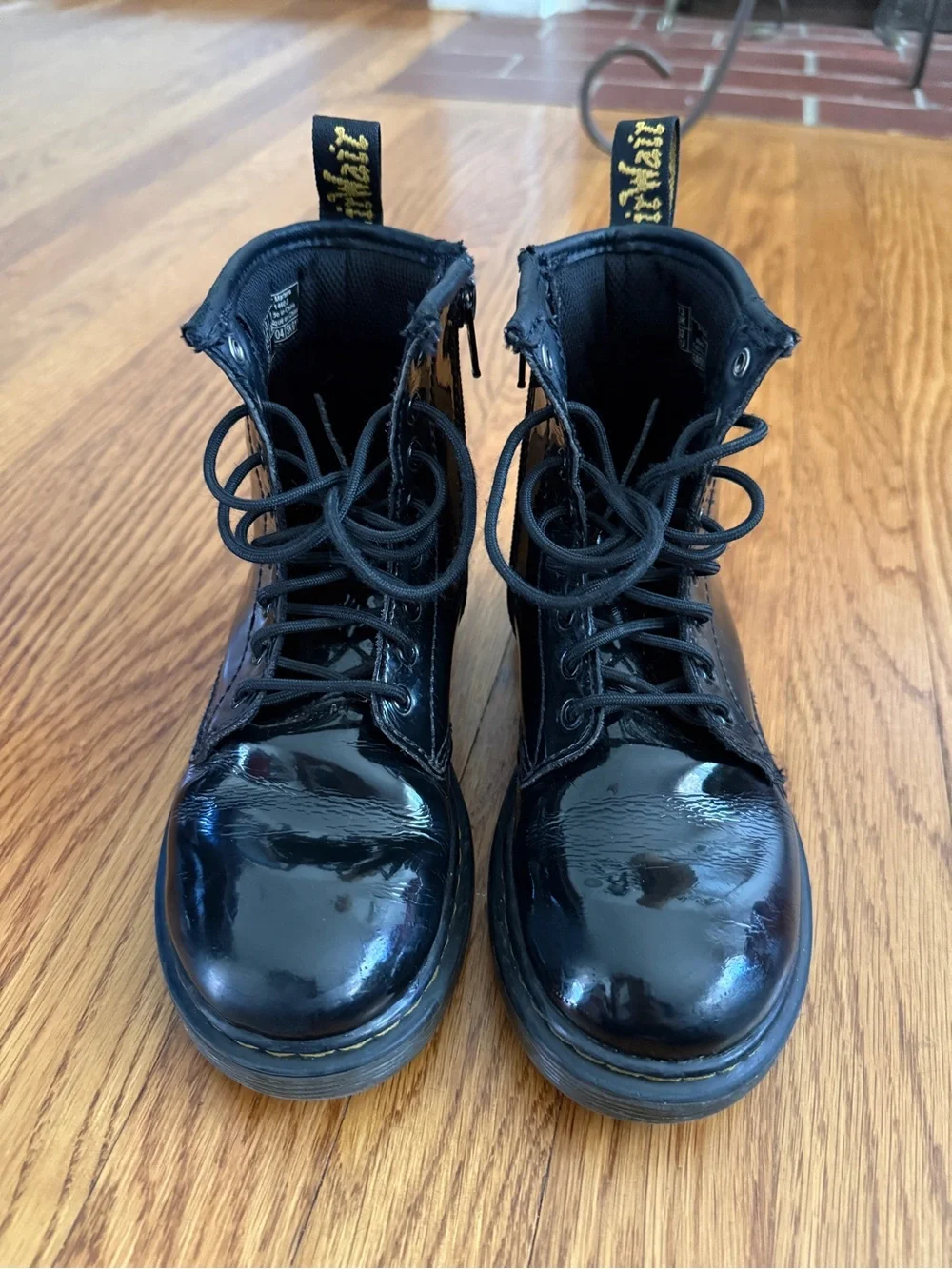 Dr Martens kids black shiny patent boots 1